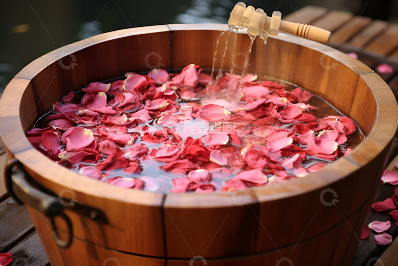 高清大图下载【趣麦麦图】鲜花泡脚木桶