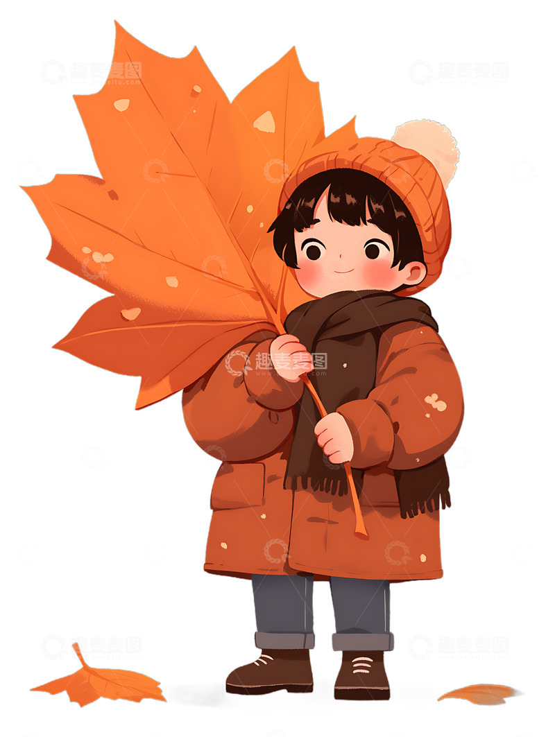 高清大图下载【趣麦麦图】男孩大枫叶卡通