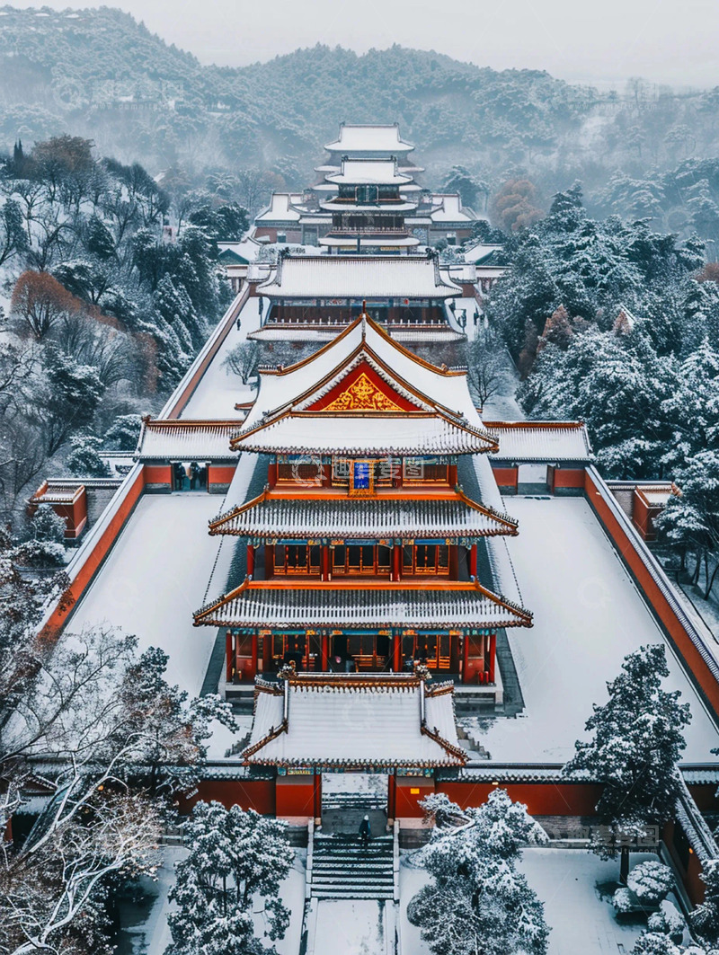 高清大图下载【趣麦麦图】航拍古风建筑雪景