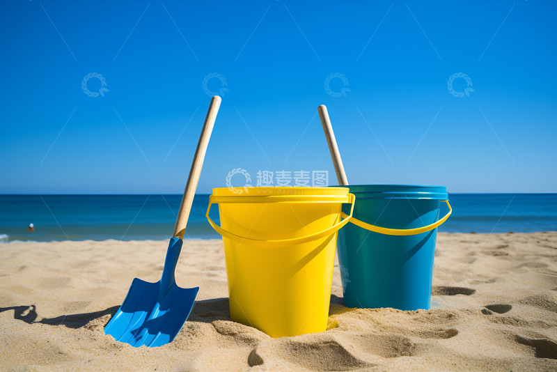 高清大图下载【趣麦麦图】沙滩上的水桶和铲子