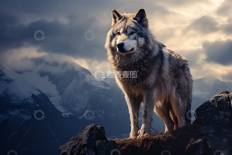 高清大图下载【趣麦麦图】站在山崖上的孤狼