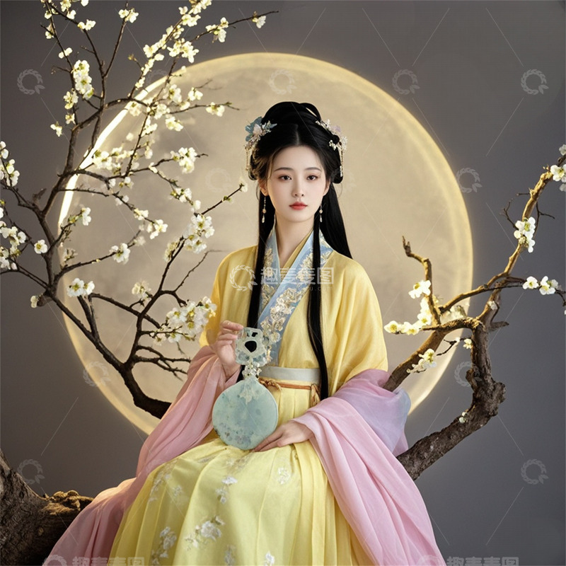 高清大图下载【趣麦麦图】古风黄沙衣长发美女持玉人物背景图