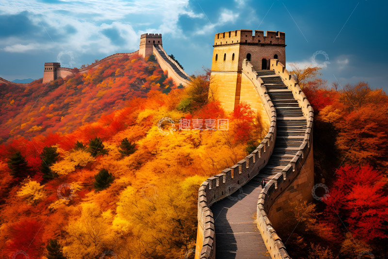 高清大图下载【趣麦麦图】秋季里的金色长城