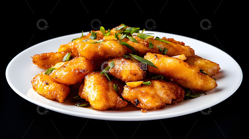 高清大图下载【趣麦麦图】白盘上的蜜汁南瓜块配香草美食摄影图