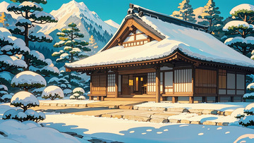 冬季风景木屋大雪