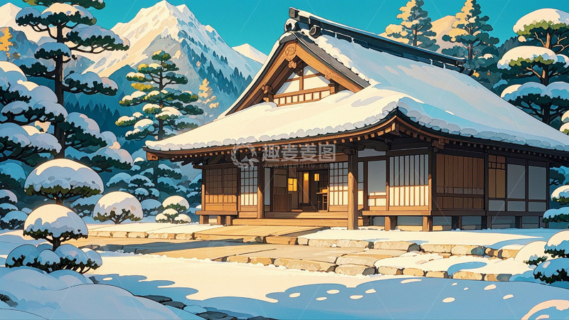 高清大图下载【趣麦麦图】冬季风景木屋大雪