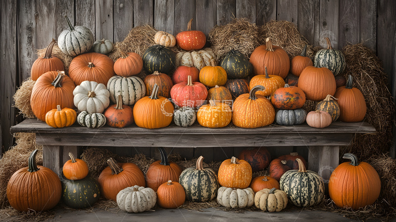 高清大图下载【趣麦麦图】多种南瓜陈列乡村秋季装饰摄影图