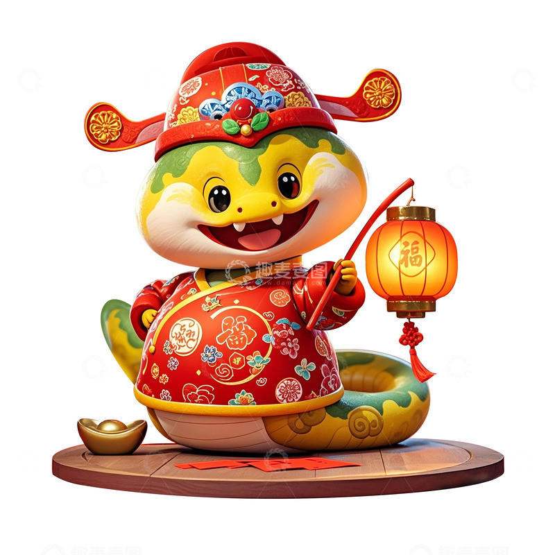 高清大图下载【趣麦麦图】中国风喜庆蛇年吉祥物生肖
