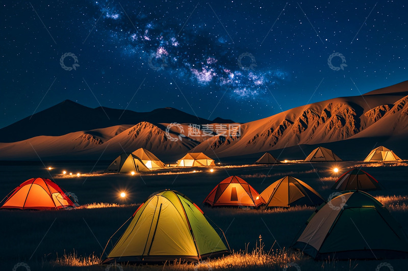 高清大图下载【趣麦麦图】夜晚户外星空山峰帐篷旅游风景