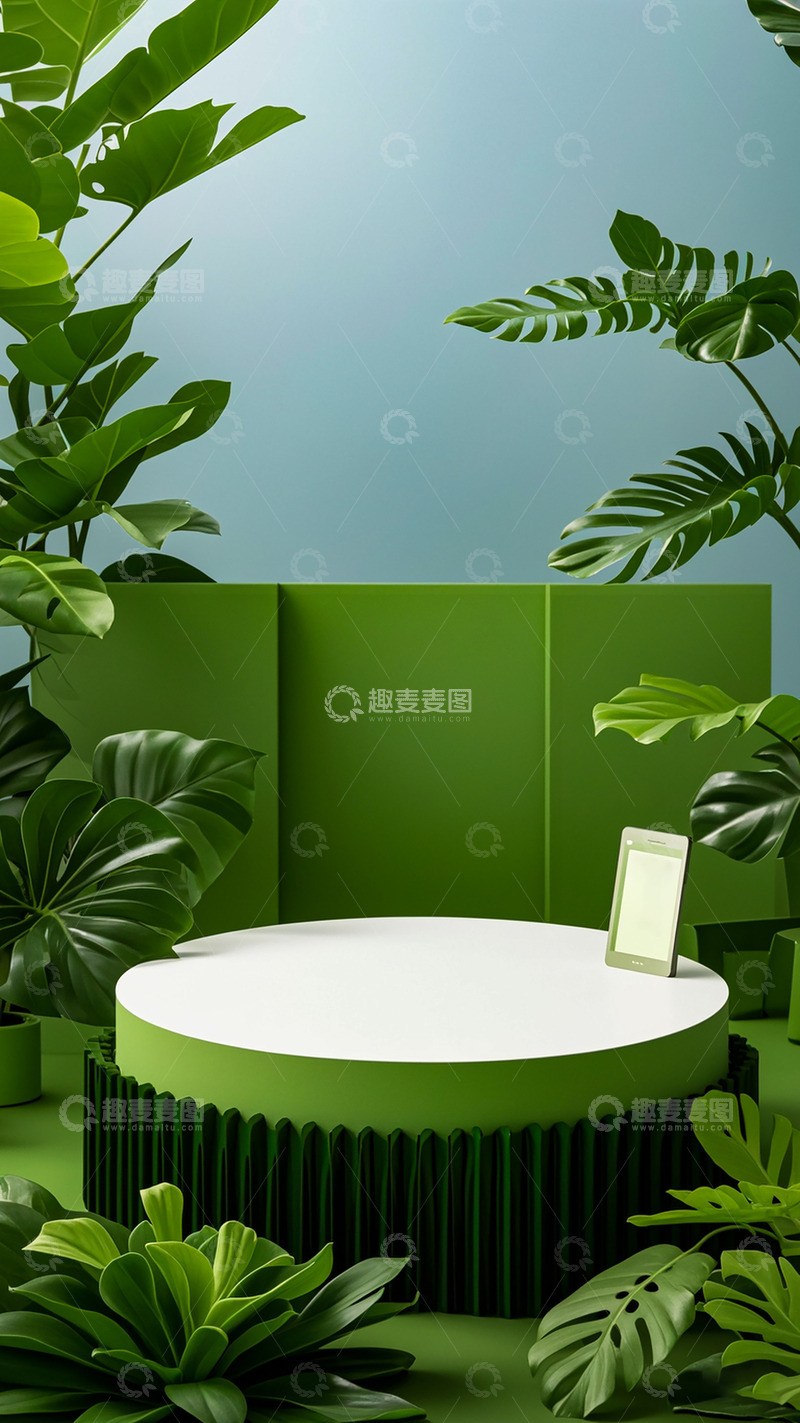 高清大图下载【趣麦麦图】简约大气绿色植物展示台