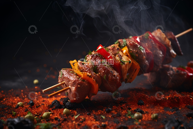 高清大图下载【趣麦麦图】一串烤肉串撒上辣椒面