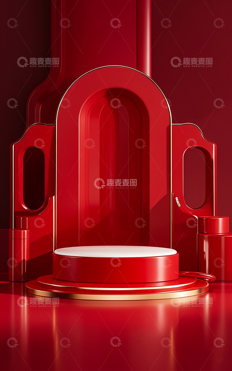 高清大图下载【趣麦麦图】简约大气红色新年促销展示台