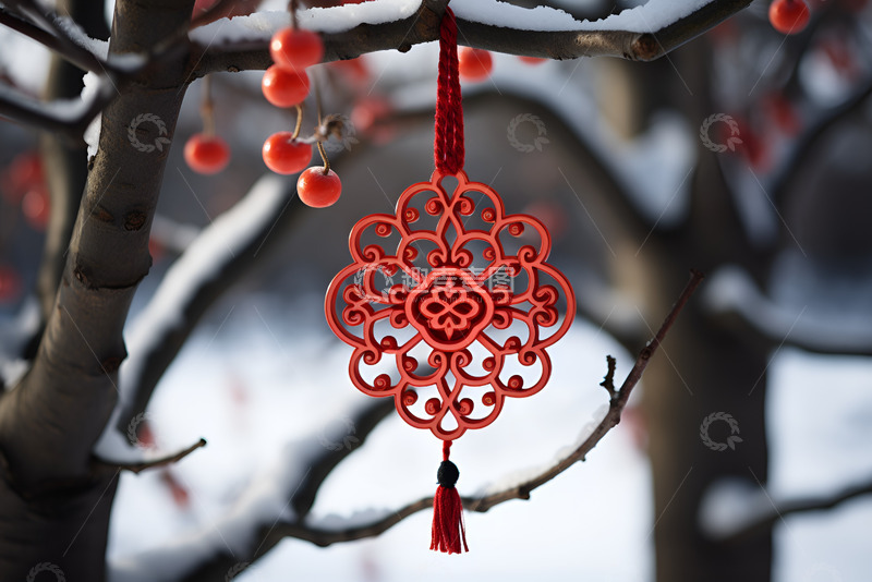 高清大图下载【趣麦麦图】挂在树梢的中国结