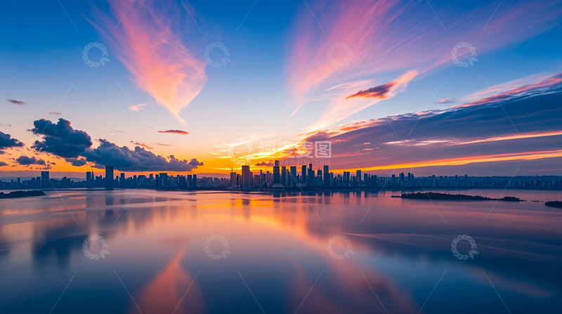 高清大图下载【趣麦麦图】唯美日出城市风景海边