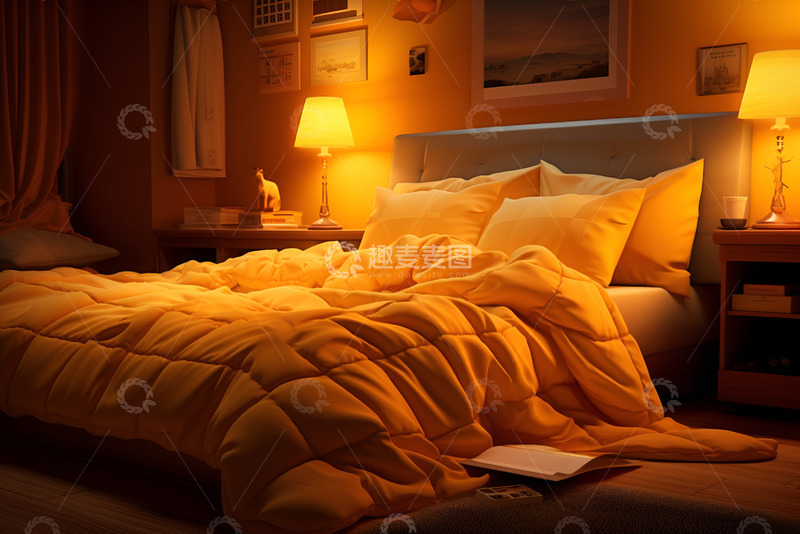 高清大图下载【趣麦麦图】温馨的室内床铺
