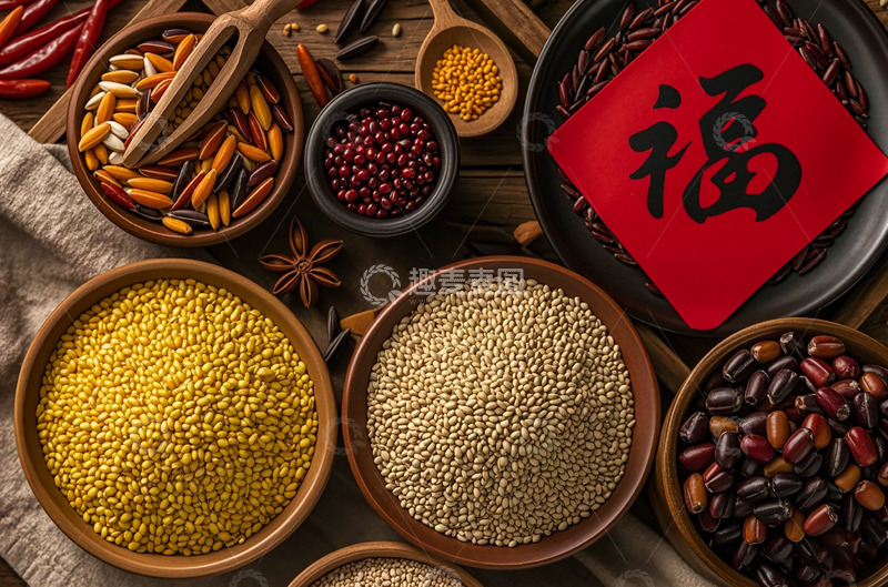 高清大图下载【趣麦麦图】新年五谷杂粮腊八粥美味美食组合