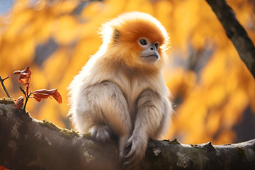 坐在树枝上的金丝猴