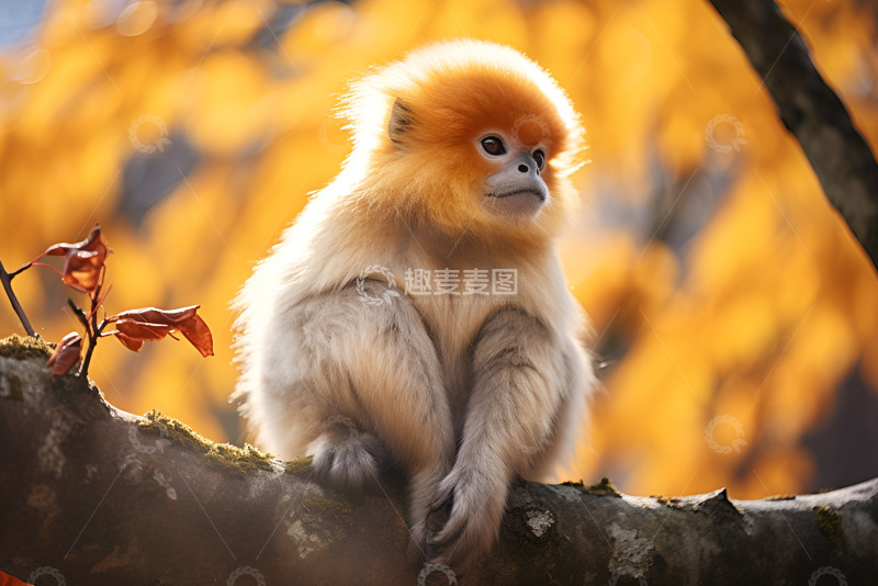 高清大图下载【趣麦麦图】坐在树枝上的金丝猴