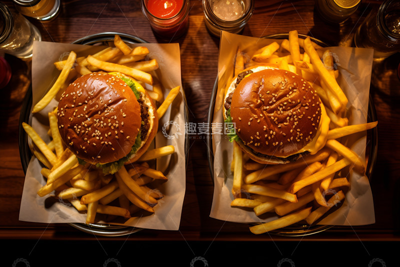 高清大图下载【趣麦麦图】汉堡薯条双人餐