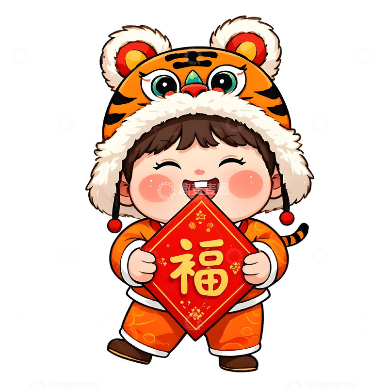 高清大图下载【趣麦麦图】春节戴虎头帽的可爱女孩