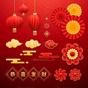 红色卡通祥云灯笼装饰