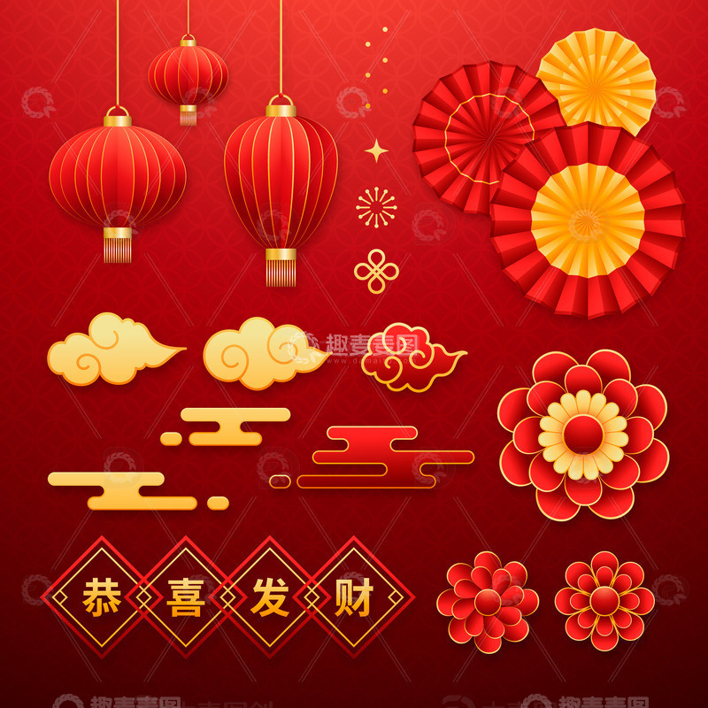 源文件下载【趣麦麦图】红色卡通祥云灯笼装饰