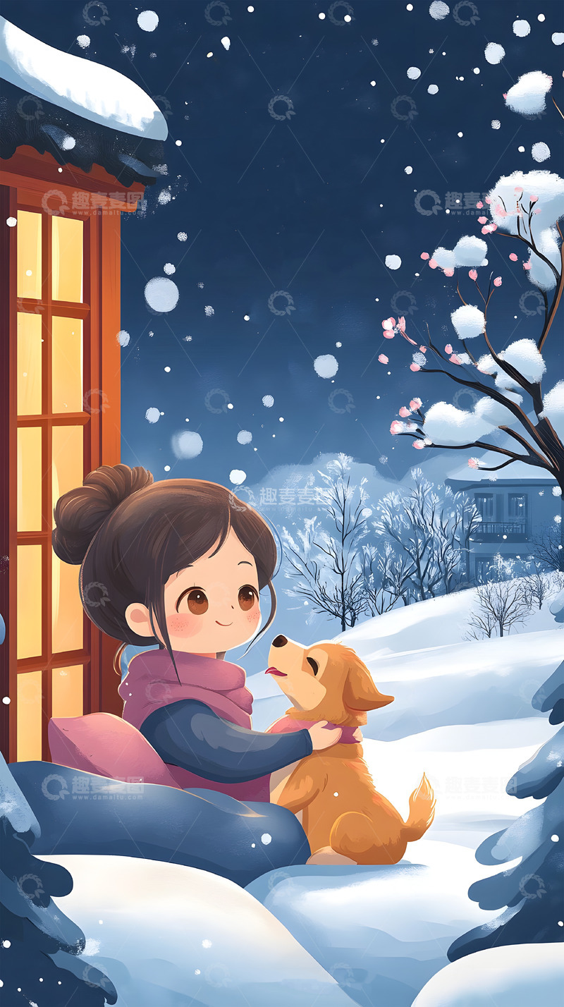 高清大图下载【趣麦麦图】大雪小雪节气卡通插画背景