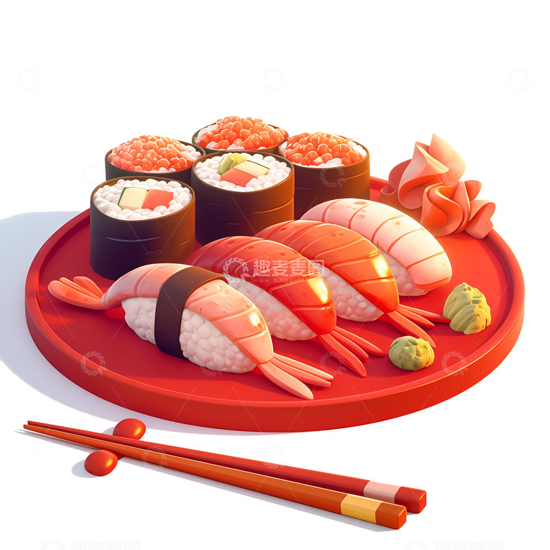 高清大图下载【趣麦麦图】卡通简约一盘寿司