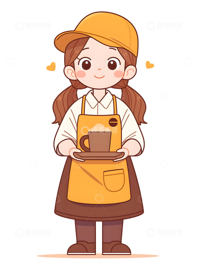 高清大图下载【趣麦麦图】咖啡电源卡通女孩员工