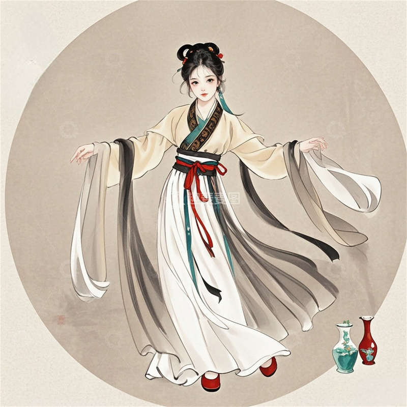 高清大图下载【趣麦麦图】国风水墨画美女图