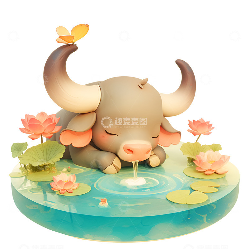 高清大图下载【趣麦麦图】卡通简约喝水的牛牛
