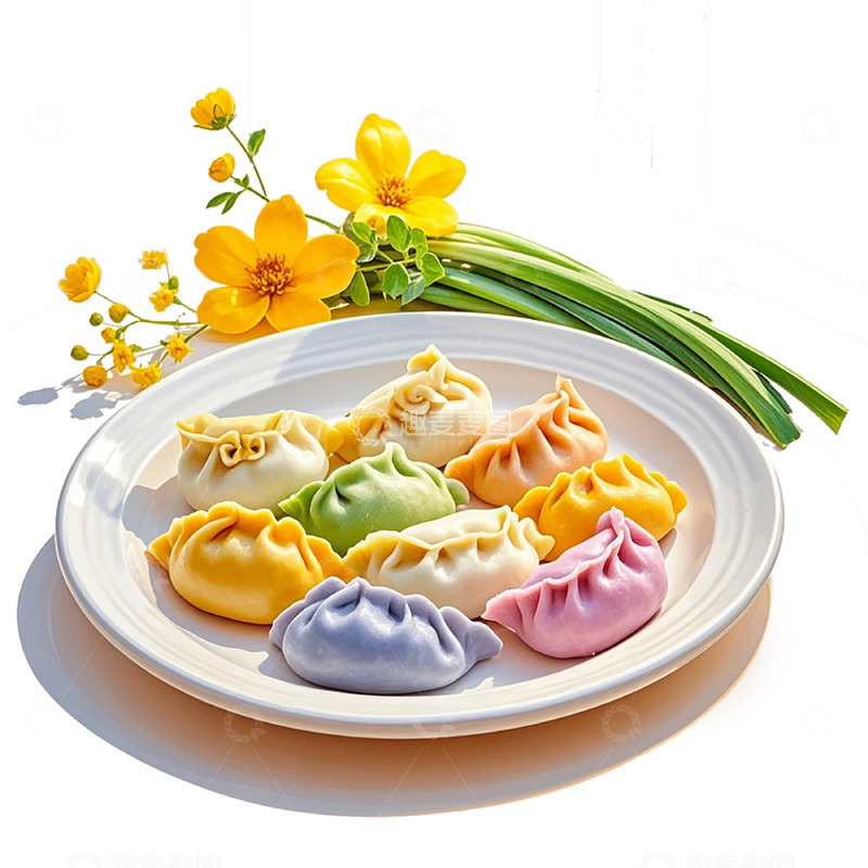 高清大图下载【趣麦麦图】七彩饺子插画素材