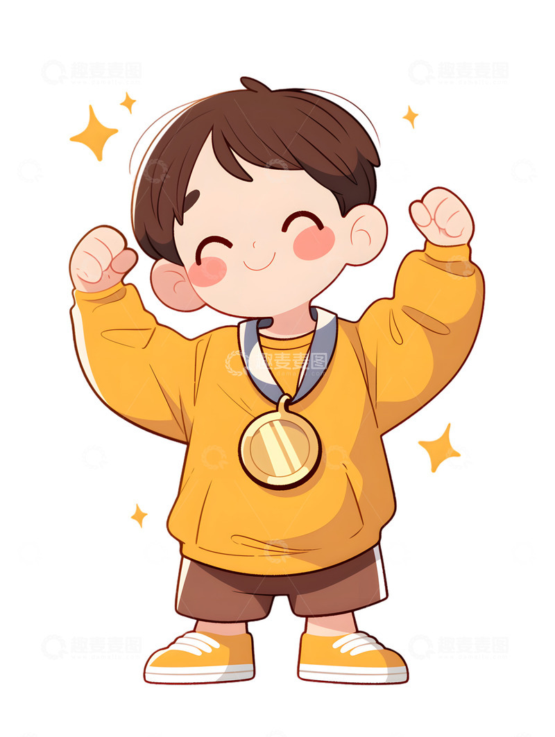 高清大图下载【趣麦麦图】拿金牌的男孩学校运动会