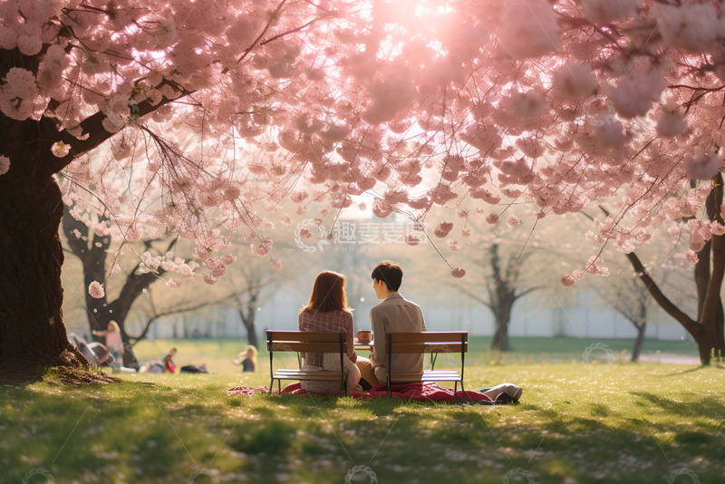 高清大图下载【趣麦麦图】公园里野餐的情侣