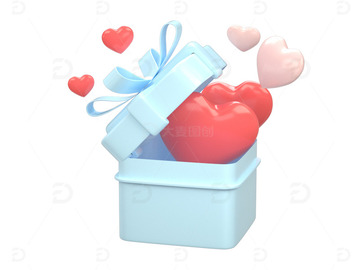 C4D蓝色爱心礼盒3d渲染元素1