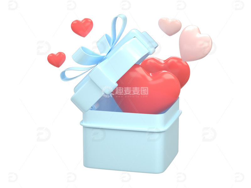 源文件下载【趣麦麦图】C4D蓝色爱心礼盒3d渲染元素1