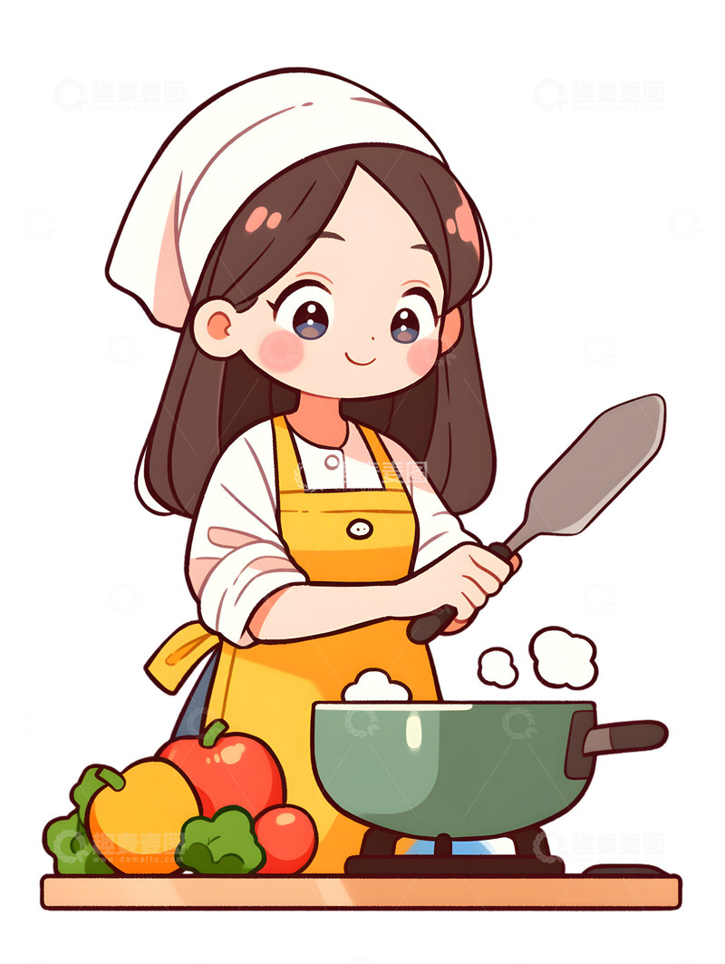 高清大图下载【趣麦麦图】卡通厨娘插画图标