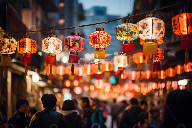 高清大图下载【趣麦麦图】热闹的花灯街市摄影