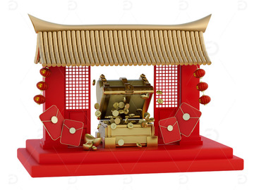 国风红包金币新年创意组合小场景