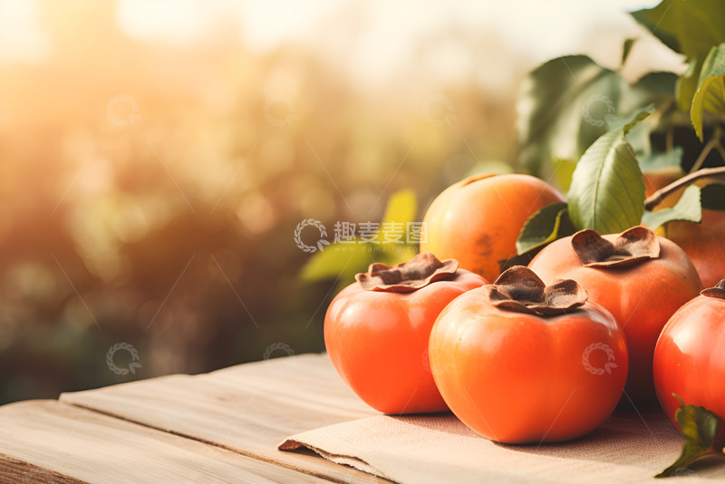 高清大图下载【趣麦麦图】放在桌面上的柿子