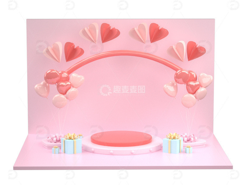 源文件下载【趣麦麦图】C4D粉色甜蜜圆形情人节舞台