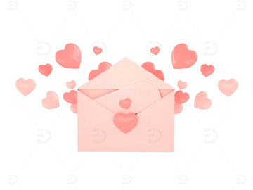 C4D粉色爱心传递爱心信封3d