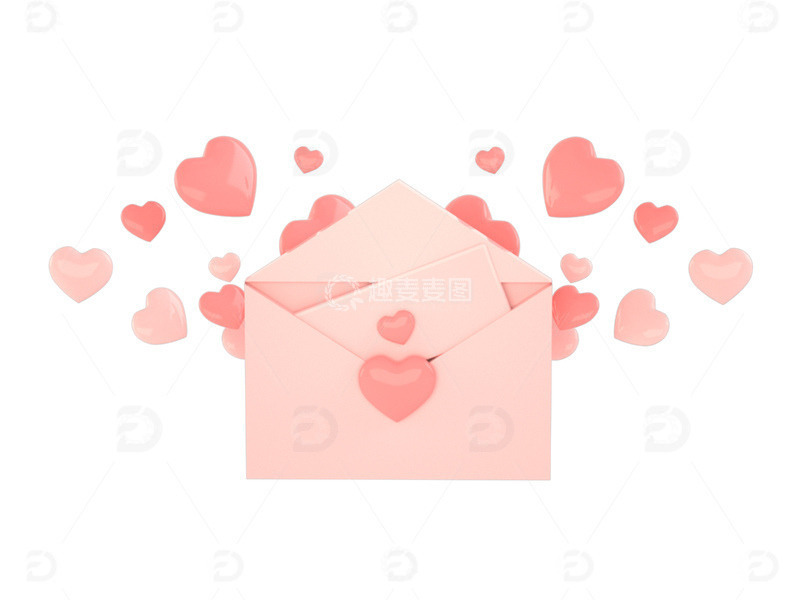 源文件下载【趣麦麦图】C4D粉色爱心传递爱心信封3d