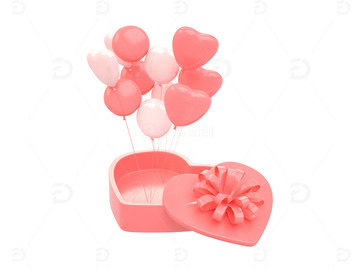 C4D红色气球爱心礼盒3d渲染