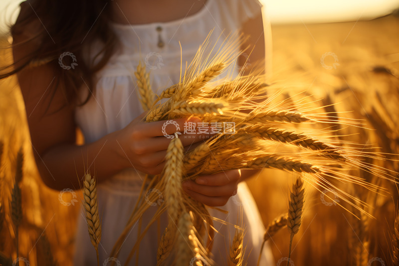 高清大图下载【趣麦麦图】女孩手里拿着一把麦穗