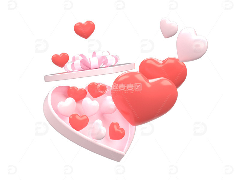 源文件下载【趣麦麦图】C4D粉色飞扬爱心礼盒3d渲染