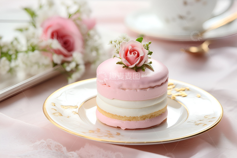 高清大图下载【趣麦麦图】一盘草莓马卡龙蛋糕