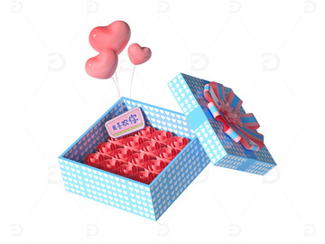 C4D爱心礼盒七夕情人节3d渲染