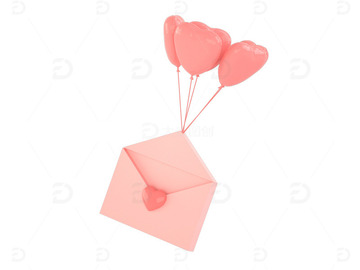 C4D粉色气球爱心信封3d渲染