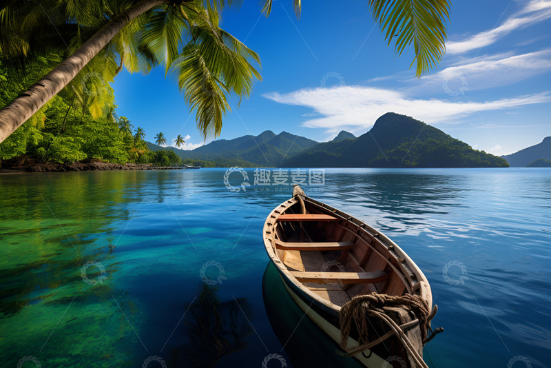高清大图下载【趣麦麦图】热带海湾停靠的木船